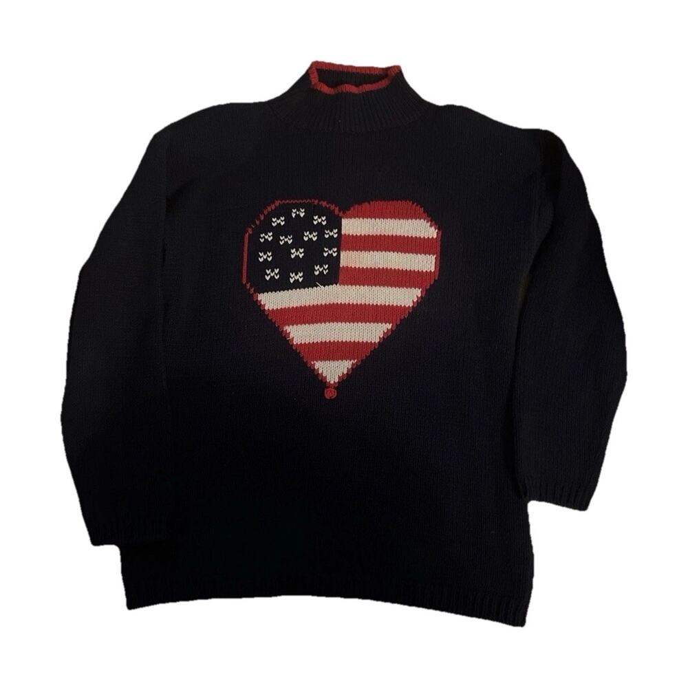Vintage 1992 The Eagle's Eye American Flag Heart Sweater - Navy Blue Knit large